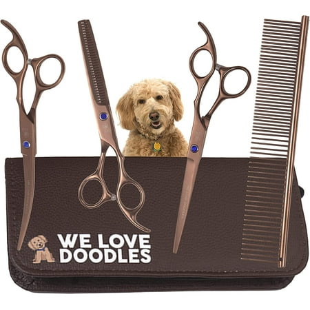 Grooming Scissors Kit, Dog Grooming Shears, Curved, Thinning, Straight Scissors For Dogs [We Love Doodles Dog]