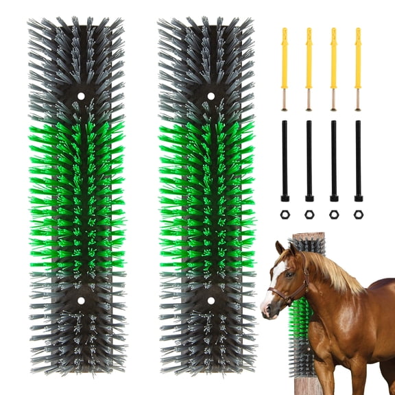 Grooming and Massage Heavy-Duty Scratching Brush for Cattle and Horses, Green (2 Pack)