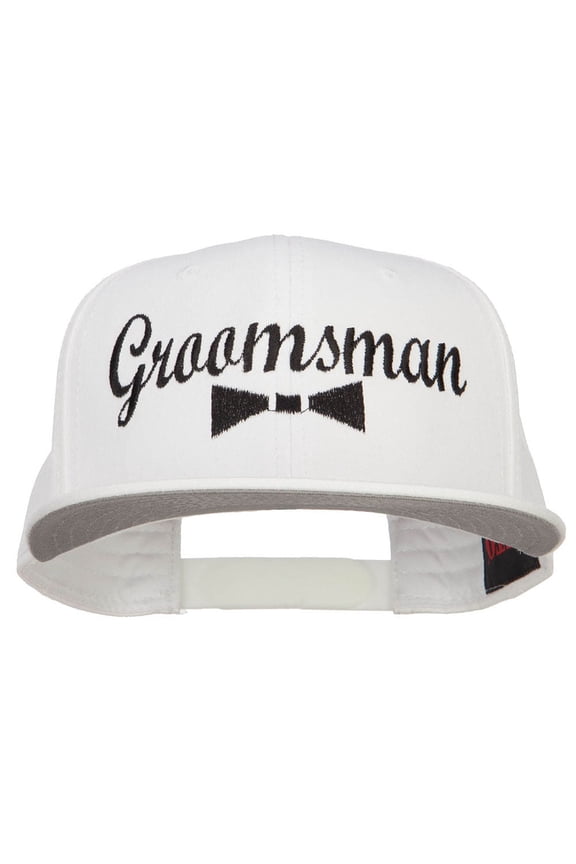 Groomsman Bow Tie Embroidered Cotton Snapback - White OSFM