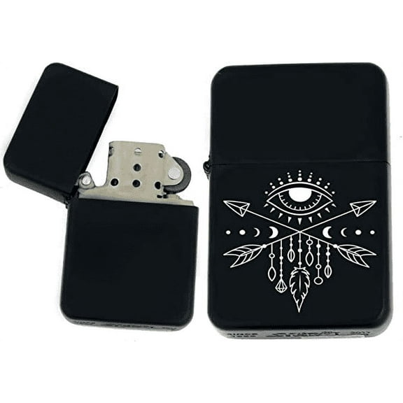 Groomsman Gift Windproof Black Matt LIGHTER - Gift for Him Husband Father Wedding Groomsmen Boyfriend Silver Dad Birthday Anniversary Present (Evil Eye)