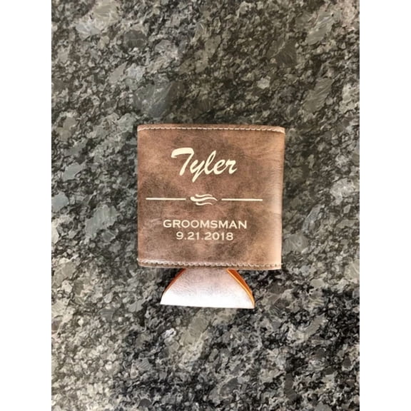 Groomsmen Gift Personalized Leather Can Holder Best Man Wedding Bachelor Party