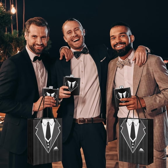 Groomsmen Gifts for Men Stainless Steel Tuxedo Flask Groomsmen Gauge Glasses Poker Bottle Opener Groomsman Gift Bag Sunglasses with Cards for Wedding Bachelor Party Favors(72 Pcs)