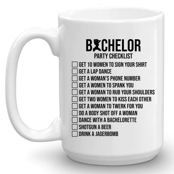 Groomsmen Groom Squat Men Bachelor Supplies Party Checklist Gift Ceramic Mug 15oz (White;15oz)