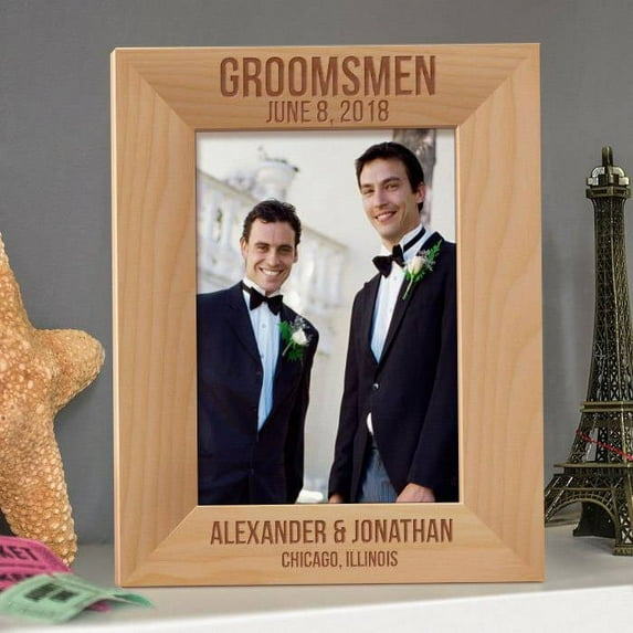 Groomsmen Personalized Wooden Picture Frame 8" x 10" Brown (Vertical)