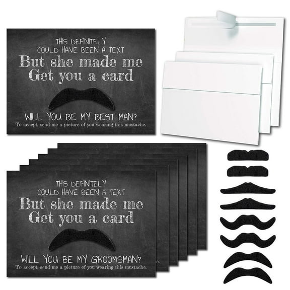 Groomsmen Proposal 5x7 Cards with Envelopes and Fake Mustaches Set (7 Groomsmen Cards + 1 Best Man Card), Groomsman Proposal Gifts, Funny Groomsmen Proposal Gifts