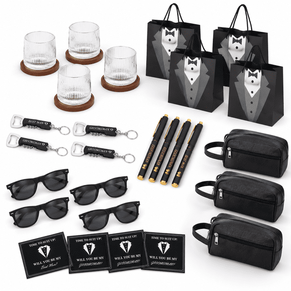 Groomsmen Proposal Gift Set, 24-Piece Wedding Party Favor Kit for 4 Groomsmen