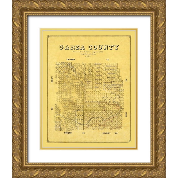 Groos 15x18 Gold Ornate Wood Framed with Double Matting Museum Art Print Titled - Garza County Texas - Groos 1889