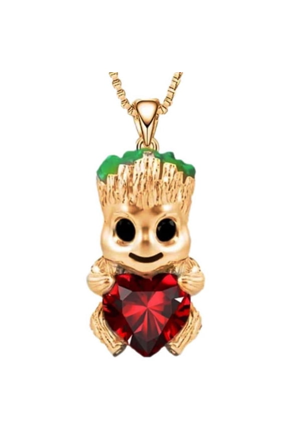 Groot Character With Red Heart Metal Pendant Necklace