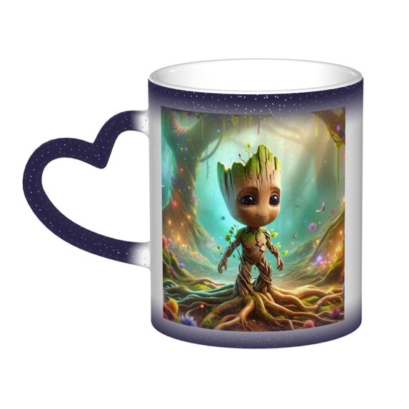 Groot Color Changing Starry Sky Mug Heat Sensitive Coffee Cups with Heart-shaped Handle - Blue