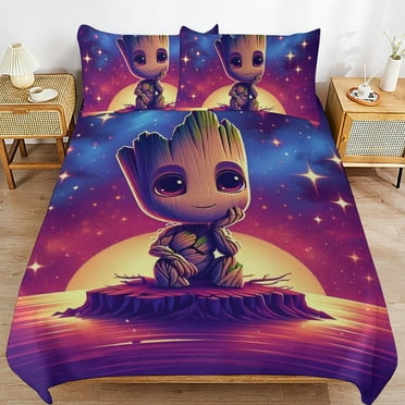 Groot Duvet Cover 3 Pcs Set Cute Kids Comforter Cover with 2 Pillowcases Luxury Soft Bedding Bedroom Decor for Teens Boys Girls, 86"x70"