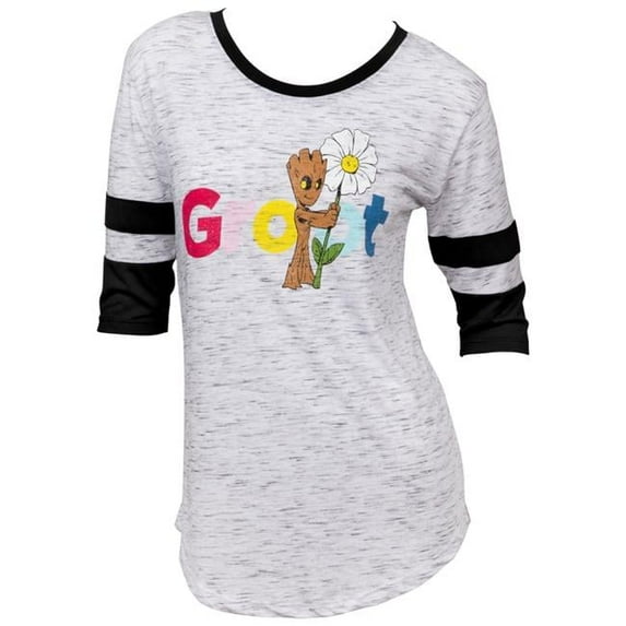 Groot 826378-large Guardians of the Galaxy Groot Flower Womens 0.75 Sleeve Scoop Neck Top, Large