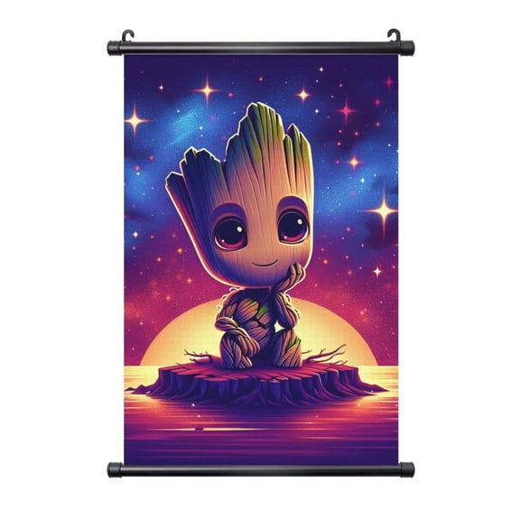Groot Hanging Poster, Black Plastic Shaft Wall Hanging Posters Scroll Hanger, Canvas Artwork Wall Art Painting Decor for Living Room Bedroom Office 16"X24"