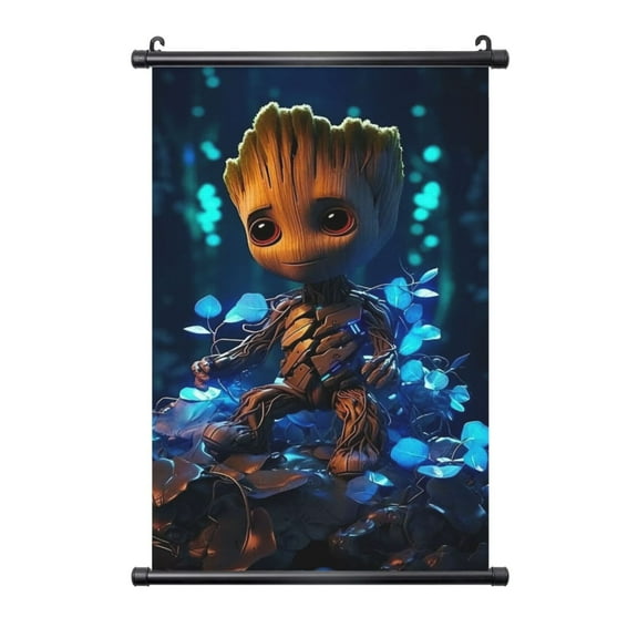 Groot Hanging Poster, Black Plastic Shaft Wall Hanging Posters Scroll Hanger, Canvas Artwork Wall Art Painting Decor for Living Room Bedroom Office 16"X24"
