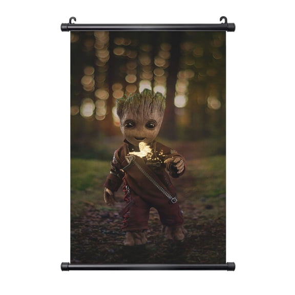 Groot Hanging Poster, Black Plastic Shaft Wall Hanging Posters Scroll Hanger, Canvas Artwork Wall Art Painting Decor for Living Room Bedroom Office 16"X24"