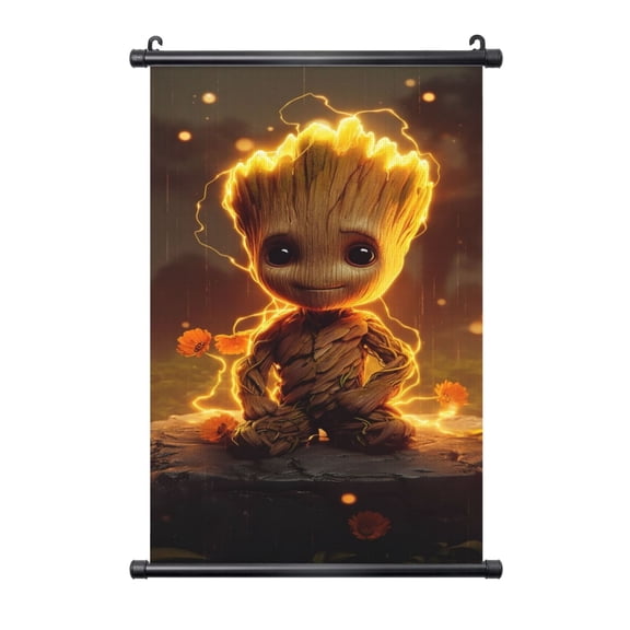 Groot Hanging Poster, Black Plastic Shaft Wall Hanging Posters Scroll Hanger, Canvas Artwork Wall Art Painting Decor for Living Room Bedroom Office 16"X24"