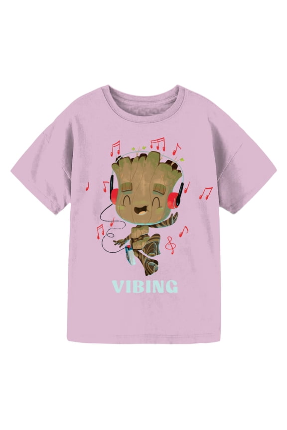 Vibing, Graphic Crew Neck Short Sleeve Tee, Size 4-16 (Little Girls & Big Girls)