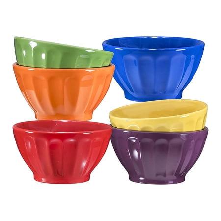Groove Bowls - Cereal, Soup, Ice Cream, 14oz. Set of 6, Assorted Colors (Multi-Color)