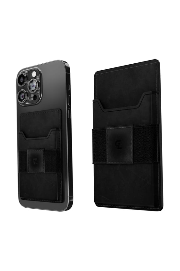 Black Leather Groove Wallet Go - Men's Minimalist Interchangeable microsuction technology Credit Card Holder with Magsafe, cash strap. Lifetime Coverage Y101