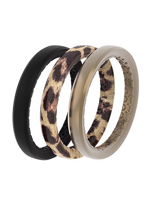 Women's Leopard Round Assorted Stackable Rings Silicone Water Resistant Size 6