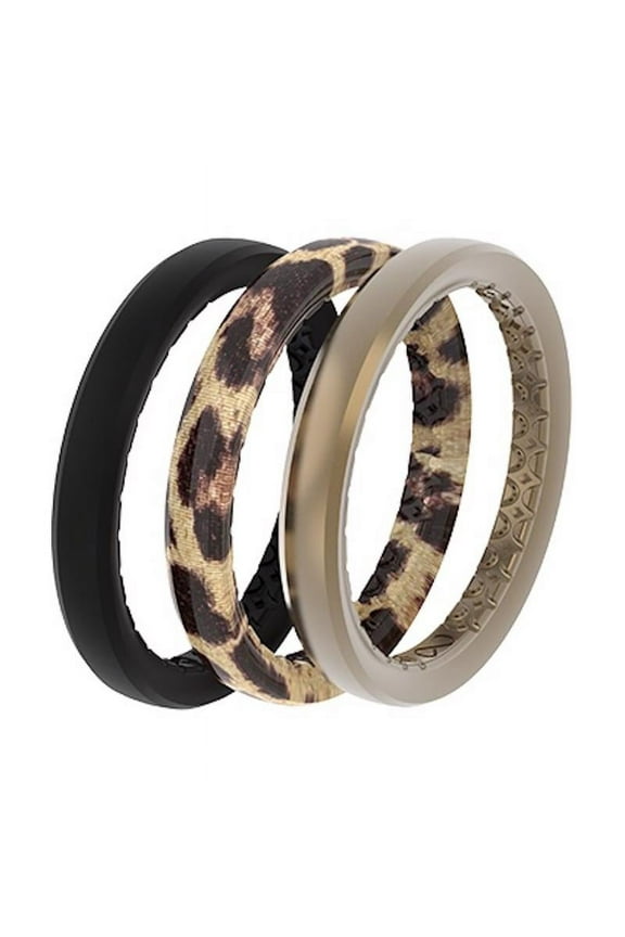 Women's Leopard Round Assorted Stackable Rings Silicone Water Resistant Size 6