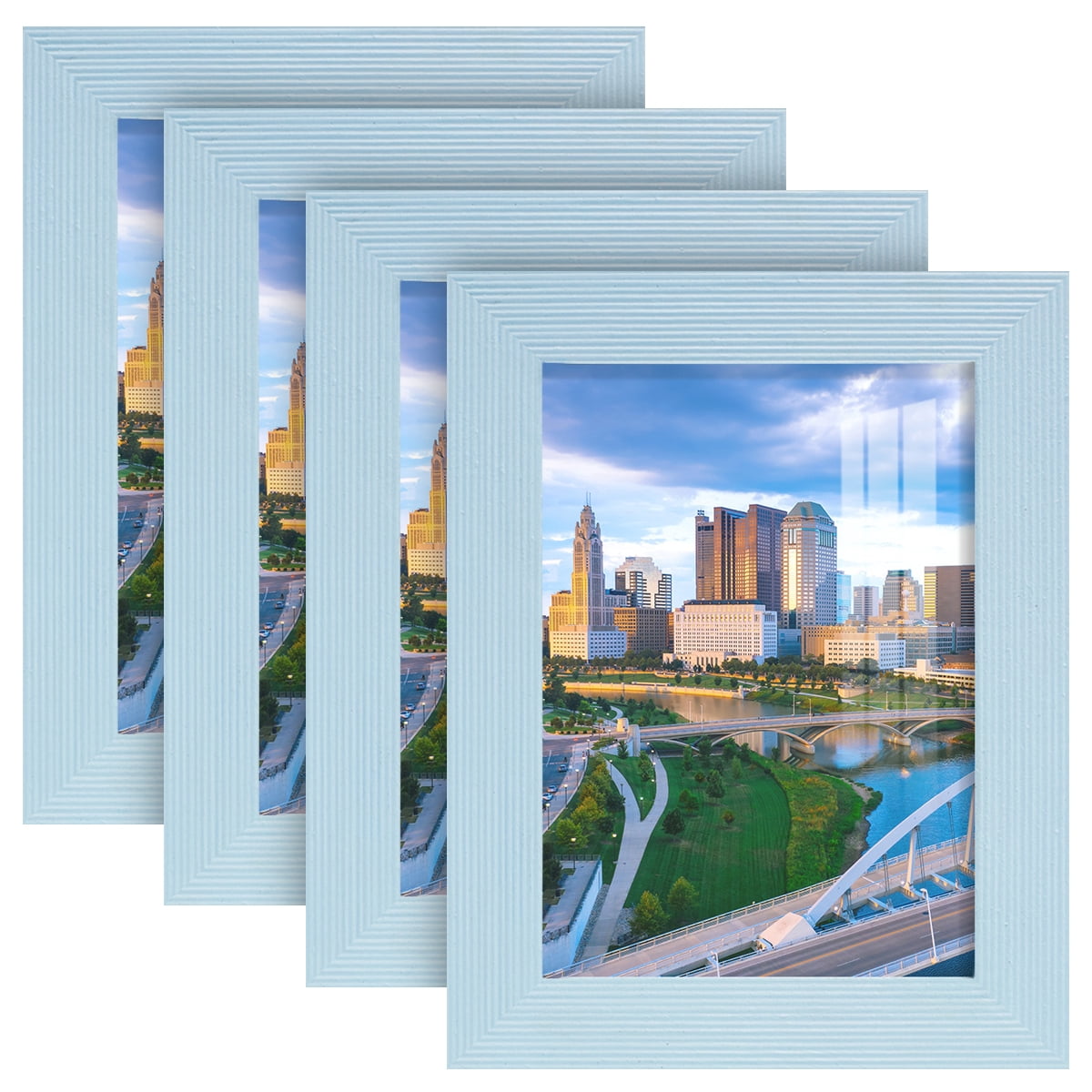Grooved 3.5 in. x 5 in. Blue Picture Frame Set (Set of 4)
