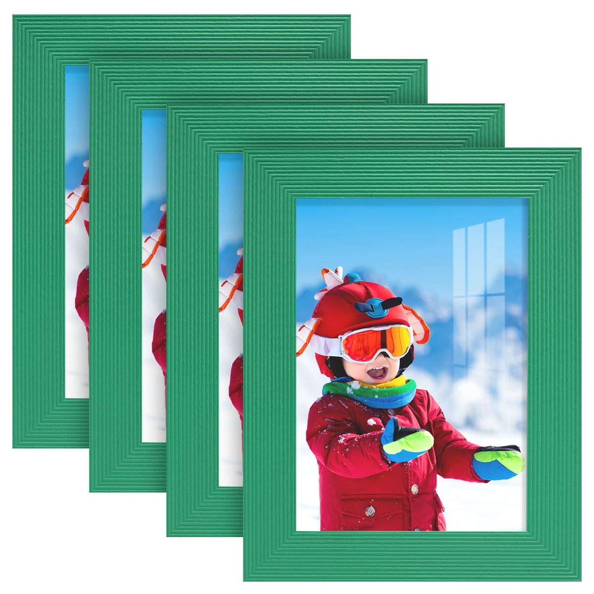 Grooved 3.5 in. x 5 in. Green Picture Frame Set (Set of 4)