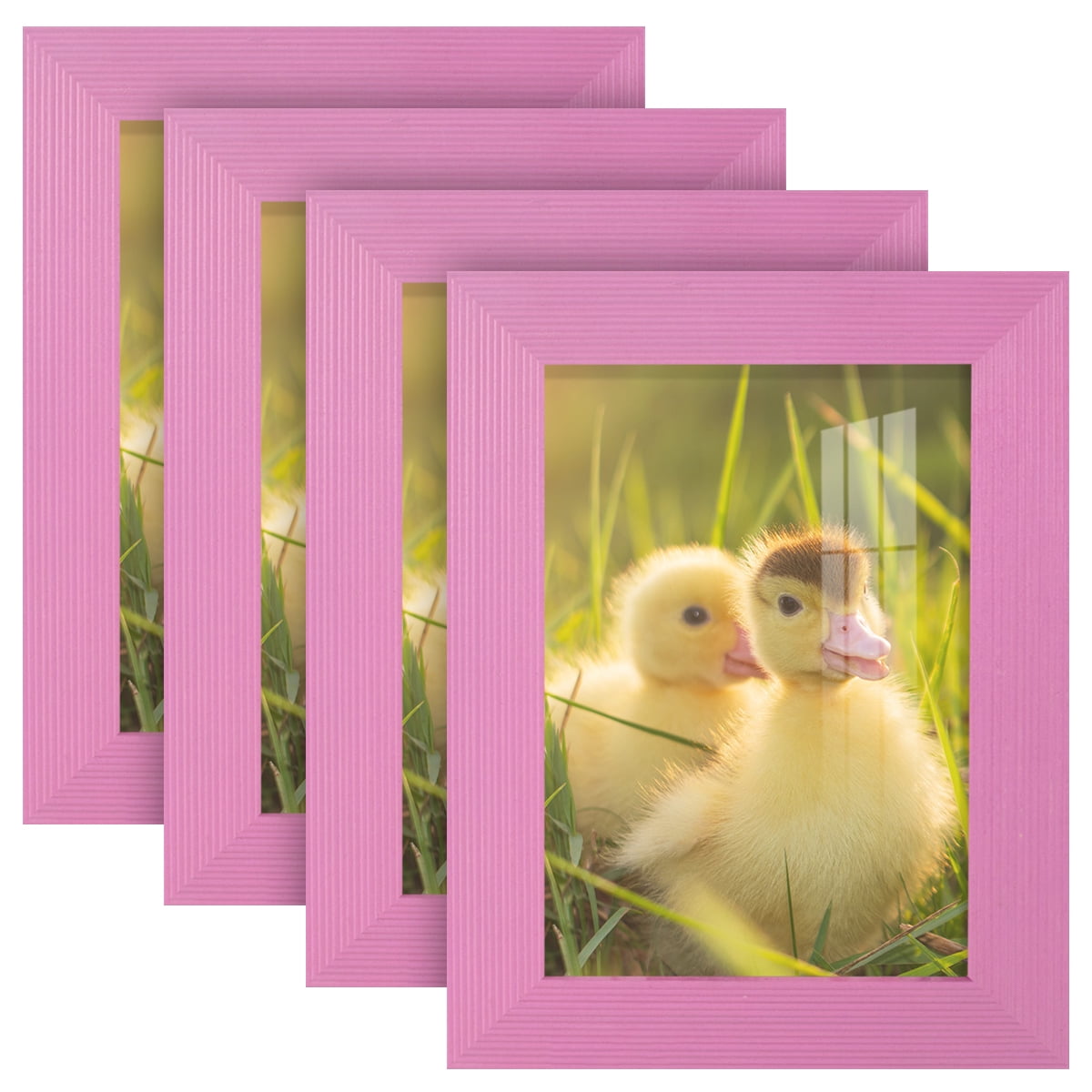 Grooved 3.5 in. x 5 in. Pink Picture Frame Set (Set of 4)