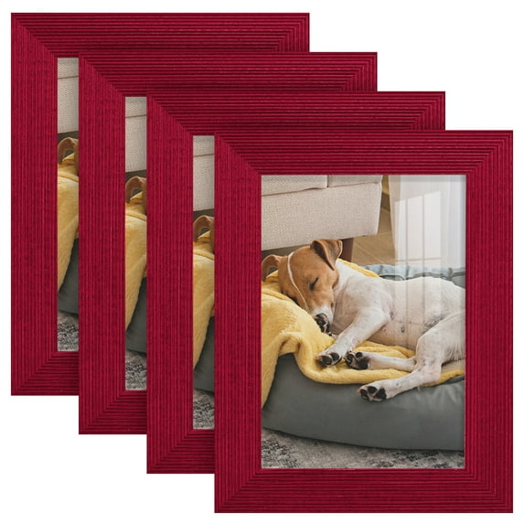 Grooved 3.5 in. x 5 in. Red Picture Frame Set (Set of 4)