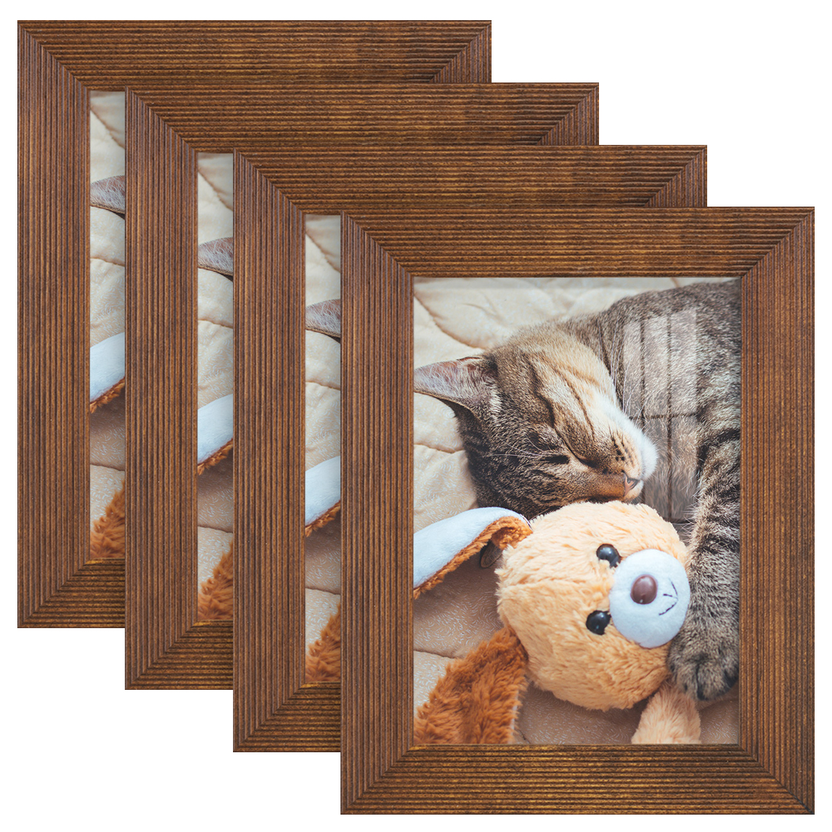 Grooved 3.5 in. x 5 in. Walnut Picture Frame Set (Set of 4)