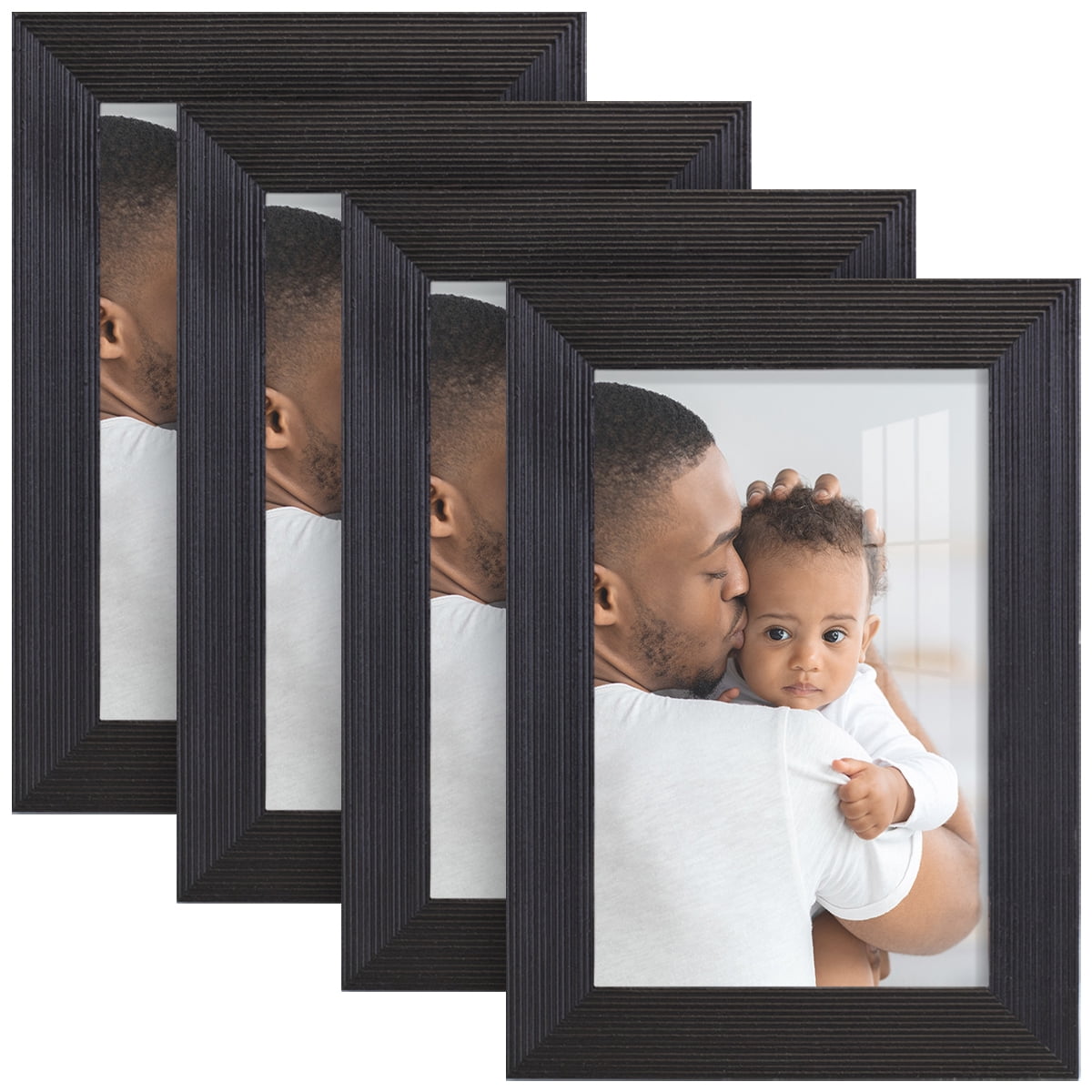 Grooved 4 in. x 6 in. Black Picture Frame Set (Set of 4)