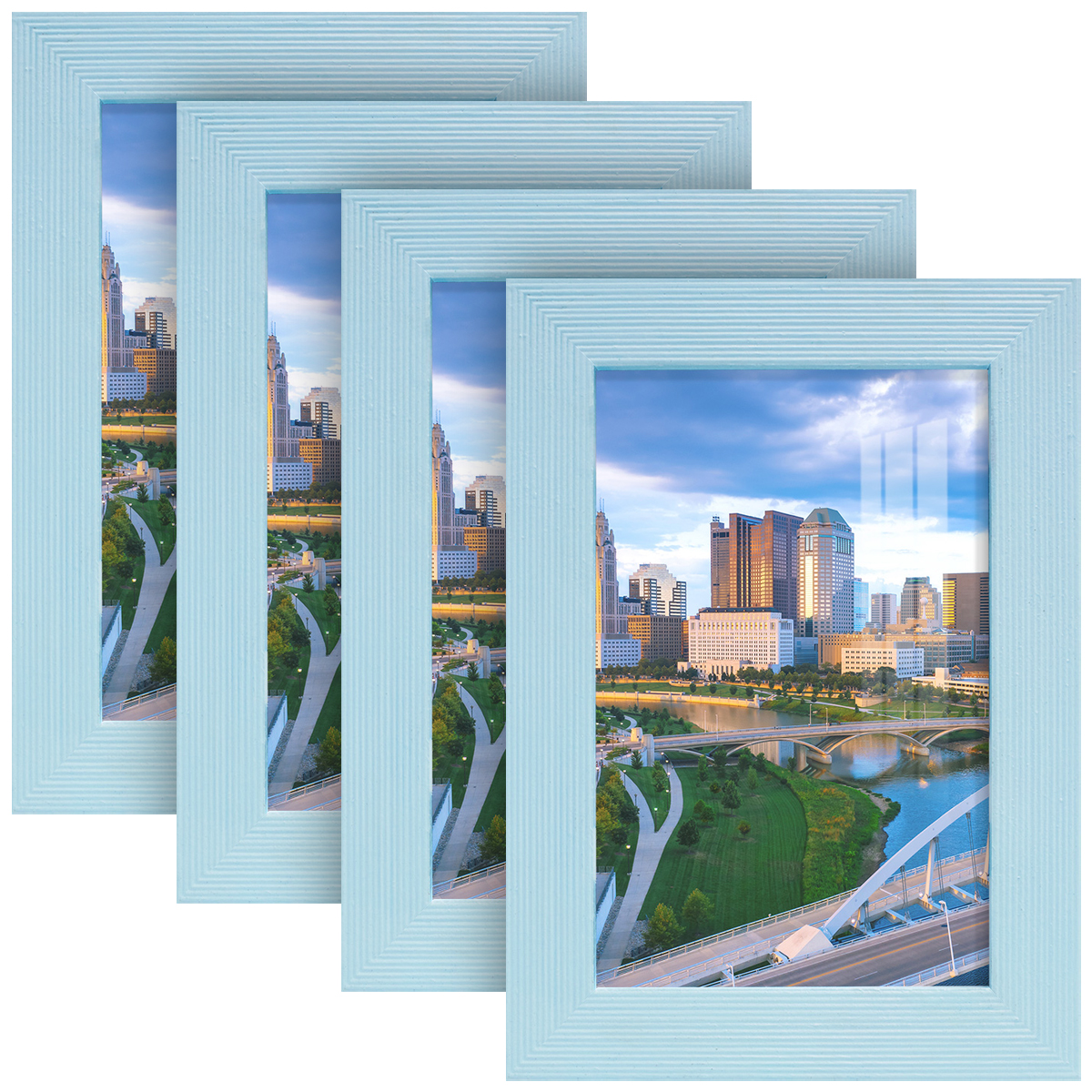 Wexford Home 4x6 Blue Wooden Picture Frame Set of 4 for Wall or