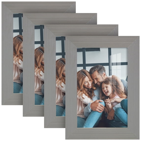 Grooved 4 in. x 6 in. Grey Picture Frame Set (Set of 4)