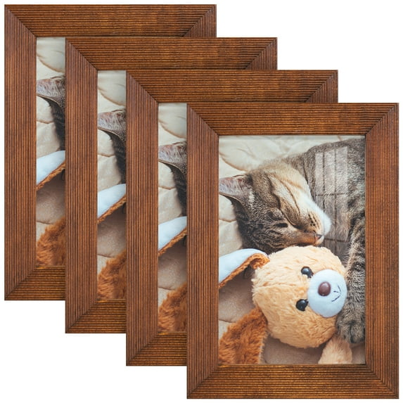 Grooved 4 in. x 6 in. Walnut Picture Frame Set (Set of 4)
