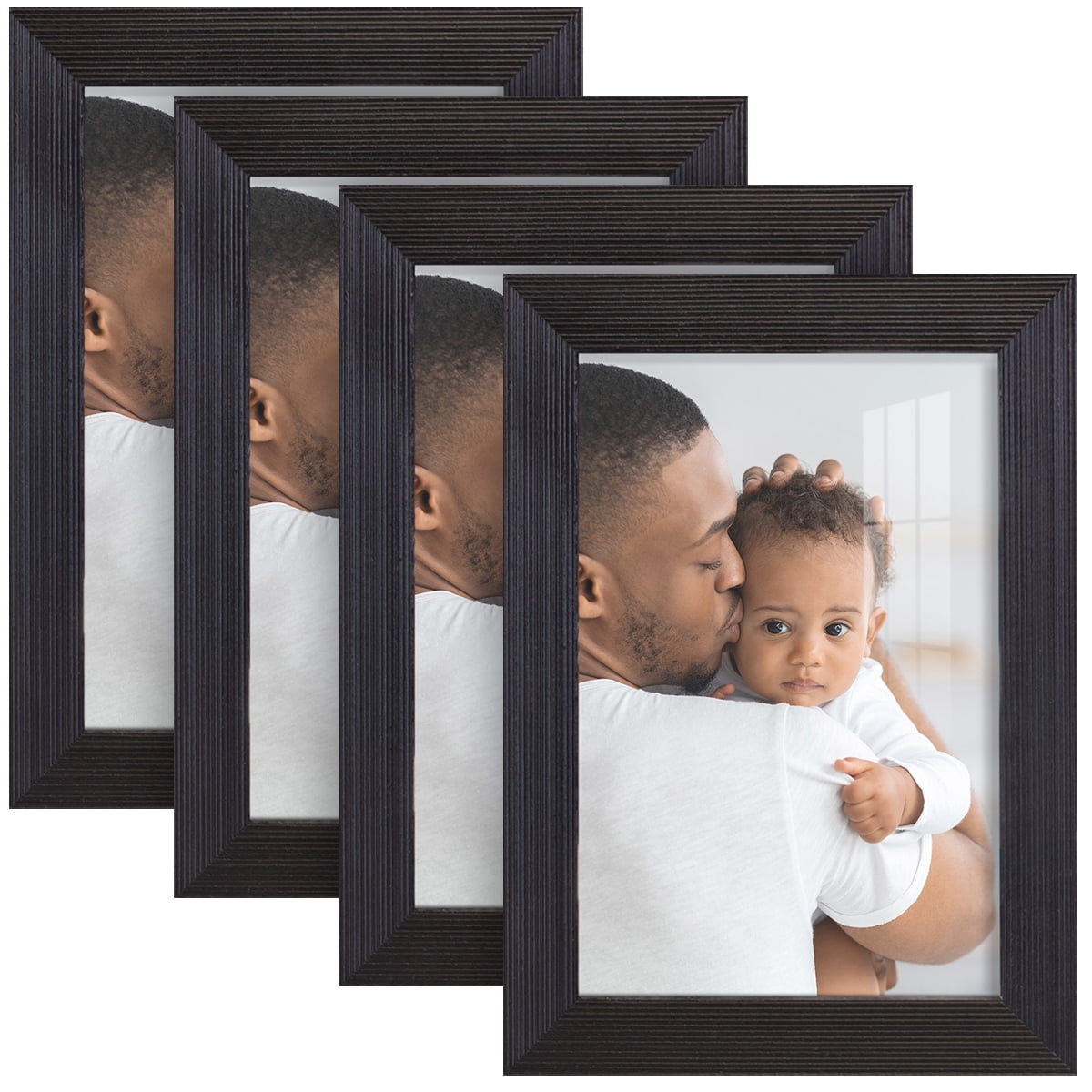 Grooved 5 in. x 7 in. Black Picture Frame Set (Set of 4)