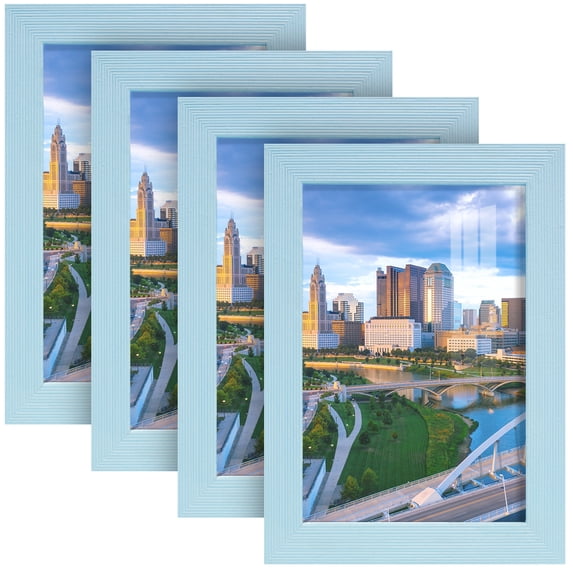 Grooved 5 in. x 7 in. Blue Picture Frame Set (Set of 4)