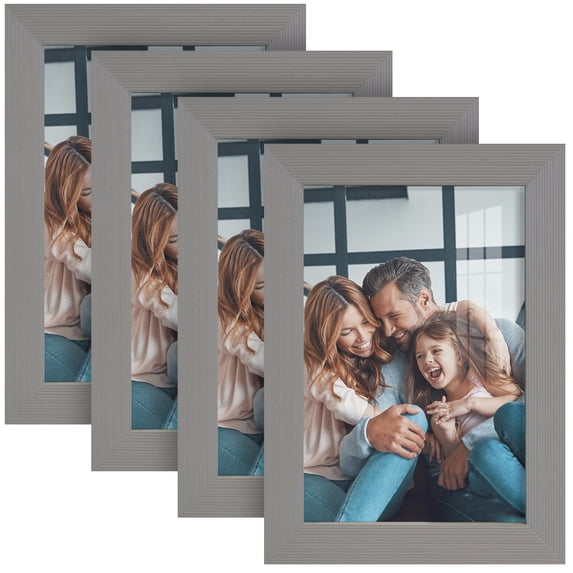 Grooved 5 in. x 7 in. Grey Picture Frame Set (Set of 4)