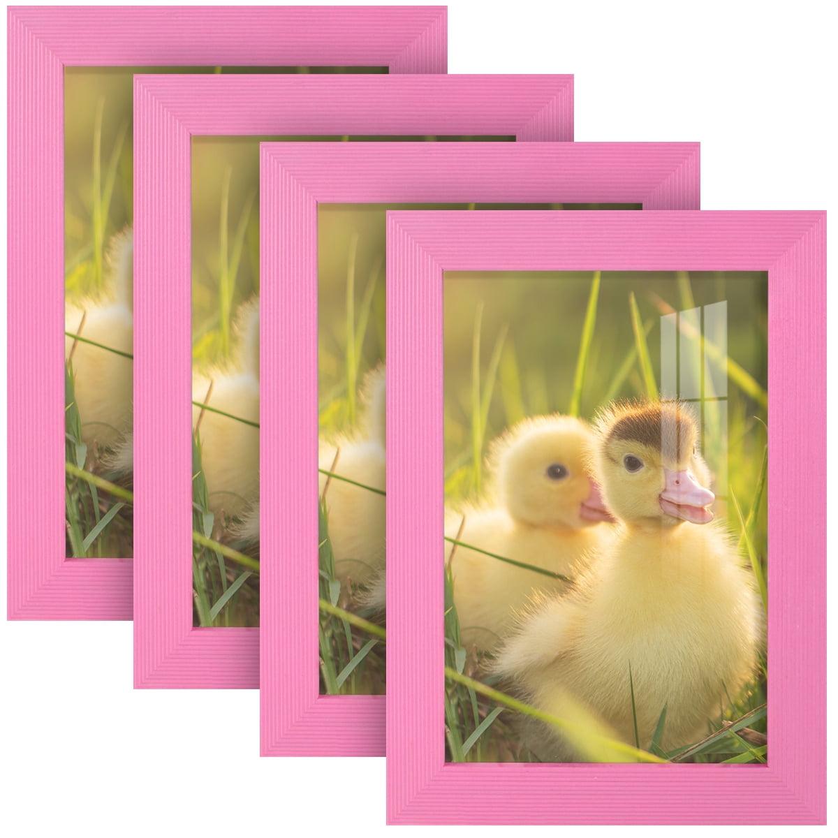 Grooved 5 in. x 7 in. Pink Picture Frame Set (Set of 4)