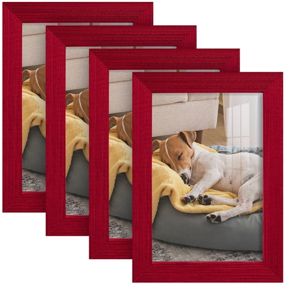 Grooved 5 in. x 7 in. Red Picture Frame Set (Set of 4)