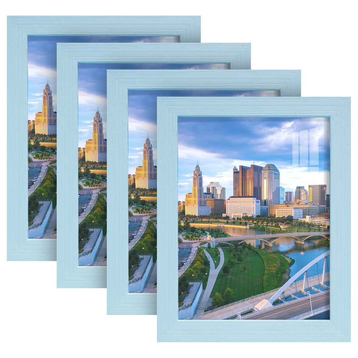 Grooved 6 in. x 8 in. Blue Picture Frame Set (Set of 4)