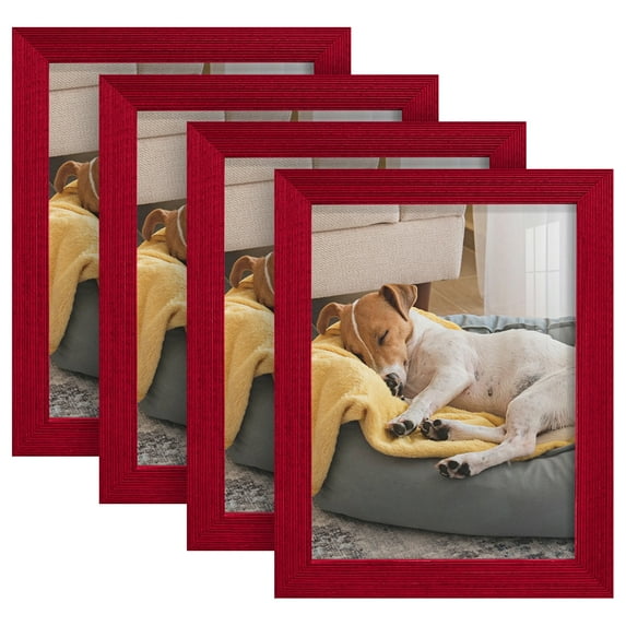 Grooved 6 in. x 8 in. Red Picture Frame Set (Set of 4)