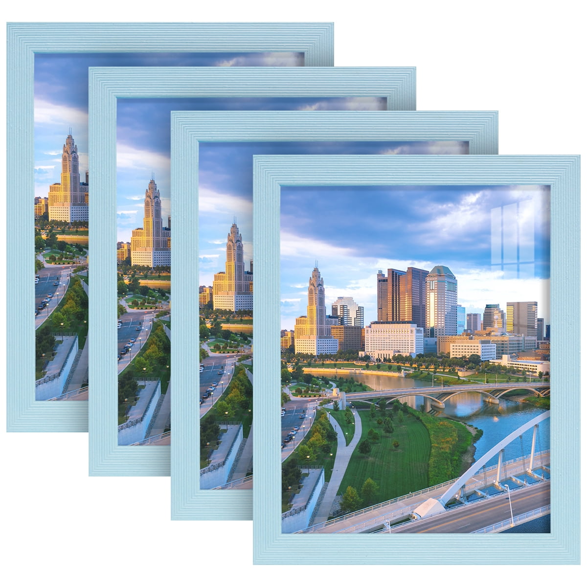 Grooved 8 in. x 10 in. Blue Picture Frame Set (Set of 4)