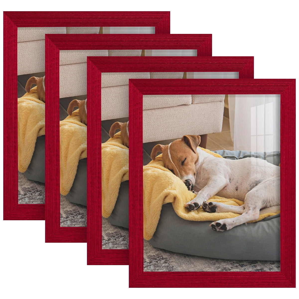 Grooved 8 in. x 10 in. Red Picture Frame Set (Set of 4)