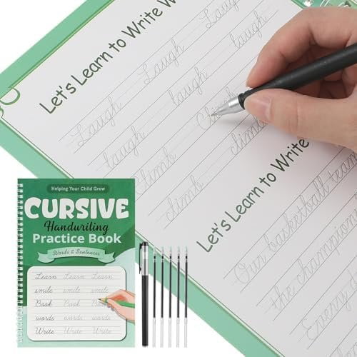 Grooved Cursive Handwriting Workbook  Handwriting Practice Copybooks with Special Ink Cursive Writing Practice Book for  Beginners Learning Activities(Words and Sentences)