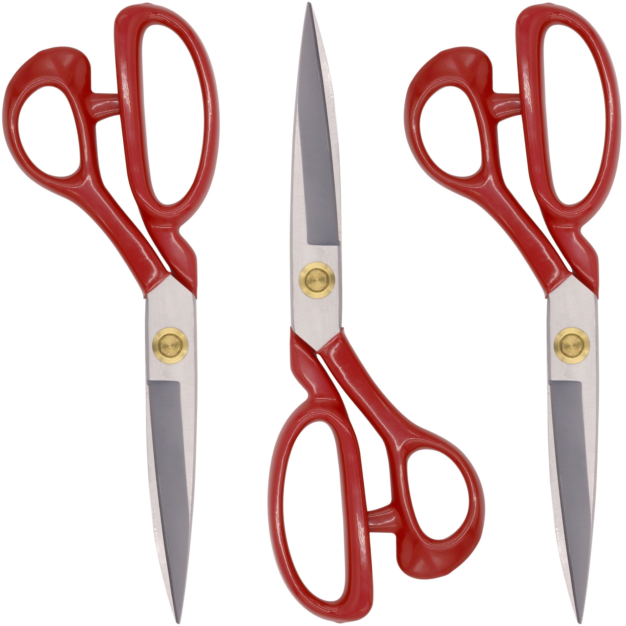 Grooved Fabric Scissors - 9" Red - 3 Scissors