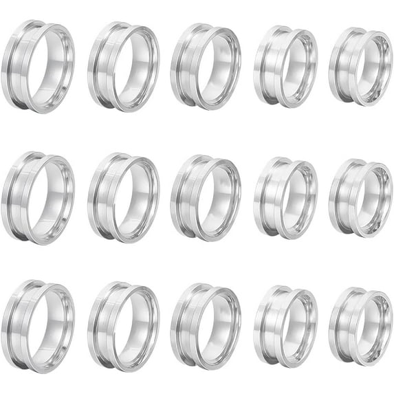 Grooved Finger Rings Blank Core Ring Stainless Steel Round Blank Ring for Inlay Ring Handmade Ring Jewelry Making Gift