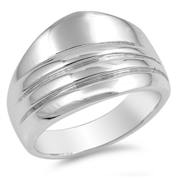 Grooved Pointed Wide Ring .925 Sterling Silver Band Jewelry Female Male Unisex Size 9