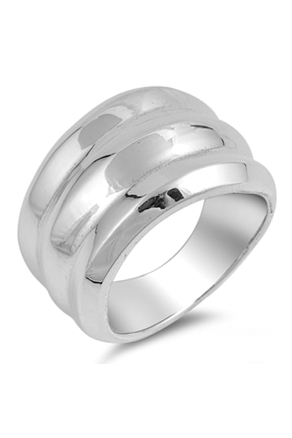Grooved Ridge Wide Shiny Ring .925 Sterling Silver Band Jewelry Female Male Unisex Size 9