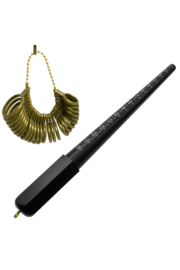 Black Plastic Ring Mandrel Sizer Stick with Gold Plastic Ring Sizer Guage - Ring Sizer kit