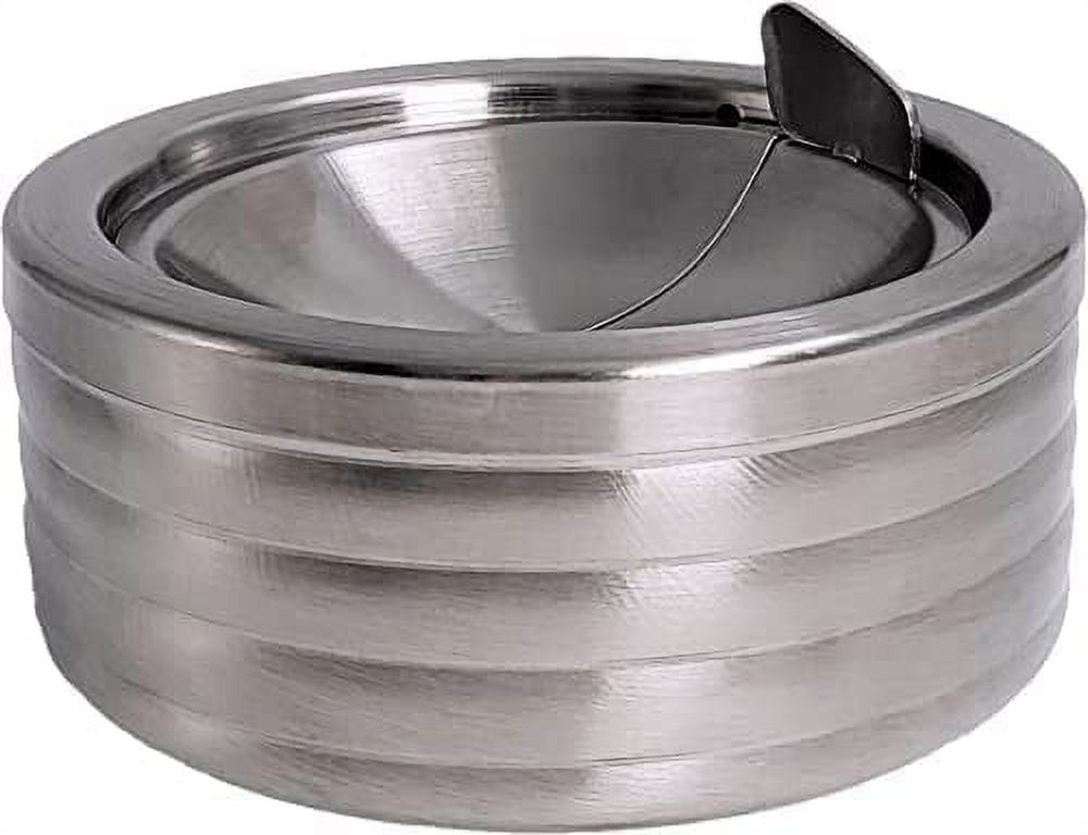 Grooved Silver Classic Metal Ashtray with a Lid for Cigarettes,Windproof Outdoor Ashtrays Can