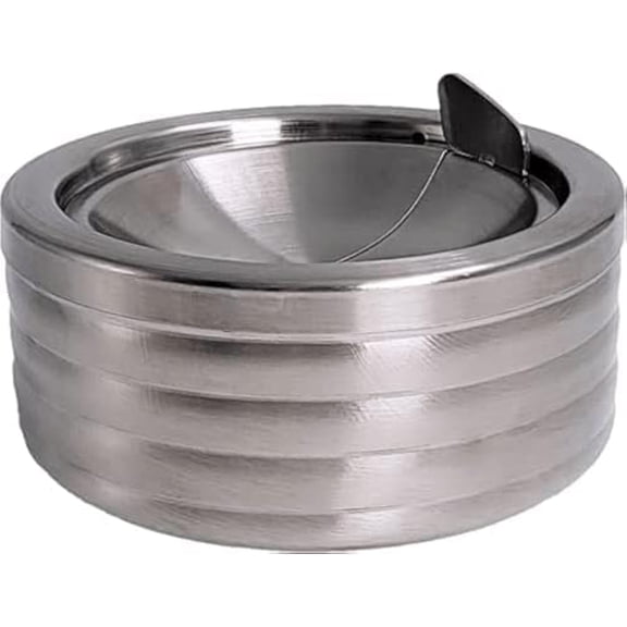 Grooved Silver Classic Metal Ashtray with a Lid for Cigarettes - Windproof Outdoor Ashtrays Can Patio Outdoor Indoor Decorative Fancy Ash Tray